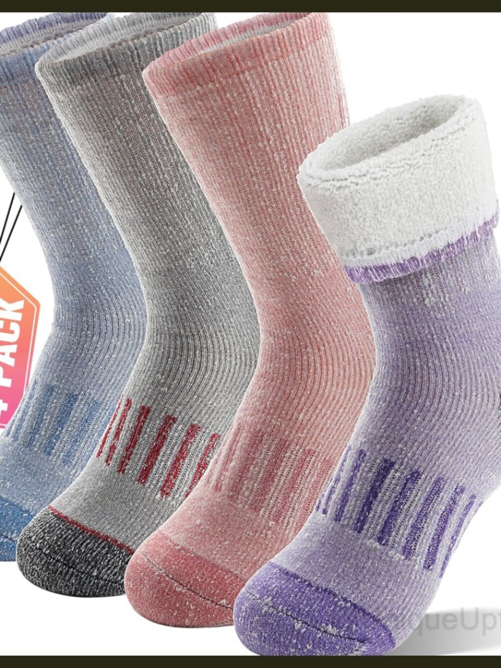 Merino Wool Hiking Socks Kids Teens Full Cushion 4 Pairs